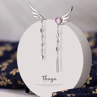 thaya tassel silver color earring dangle feather earring high quality japanese stylish for women earring fine jewely