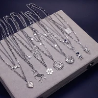 charms women men hip hop stainless steel necklace multi layers heart star angel flower pendant long chain jewelry