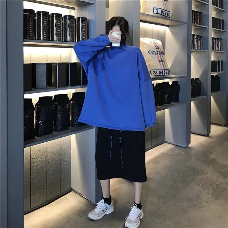 Толстовки женские водолазки в Корейском стиле хип-хоп однотонные Harajuku женские универсальные плюс бархат теплые на зиму мягкие толстовки милые