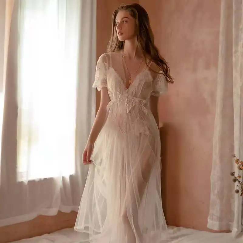 women pajamas sexy pajamas dress see-through mesh two-piece seduction nightgown women see through sleepwear sexy Dress Nightgown