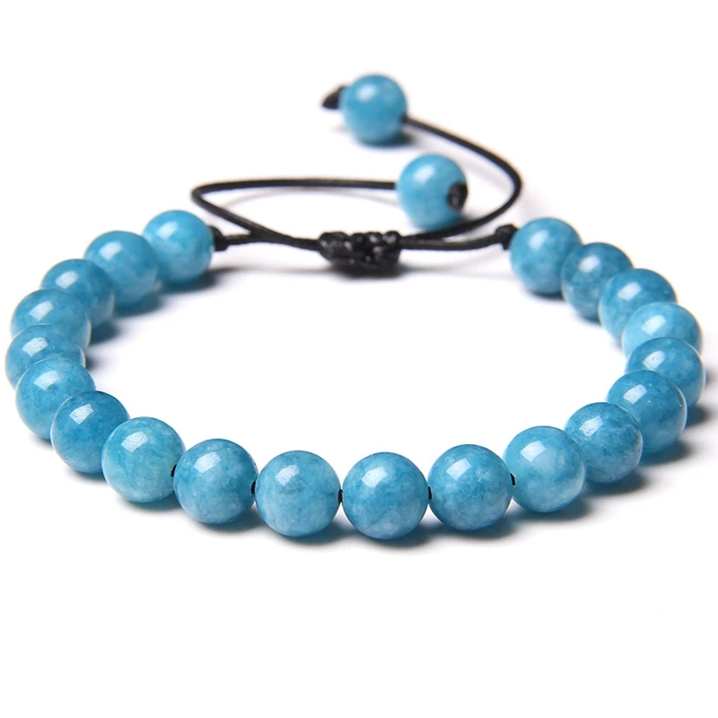 

Natural Stone Blue Beads Braided Bracelet Aquamarines Stone male female Adjustable Rope length Woven Bracelet Jewelry Wholesale