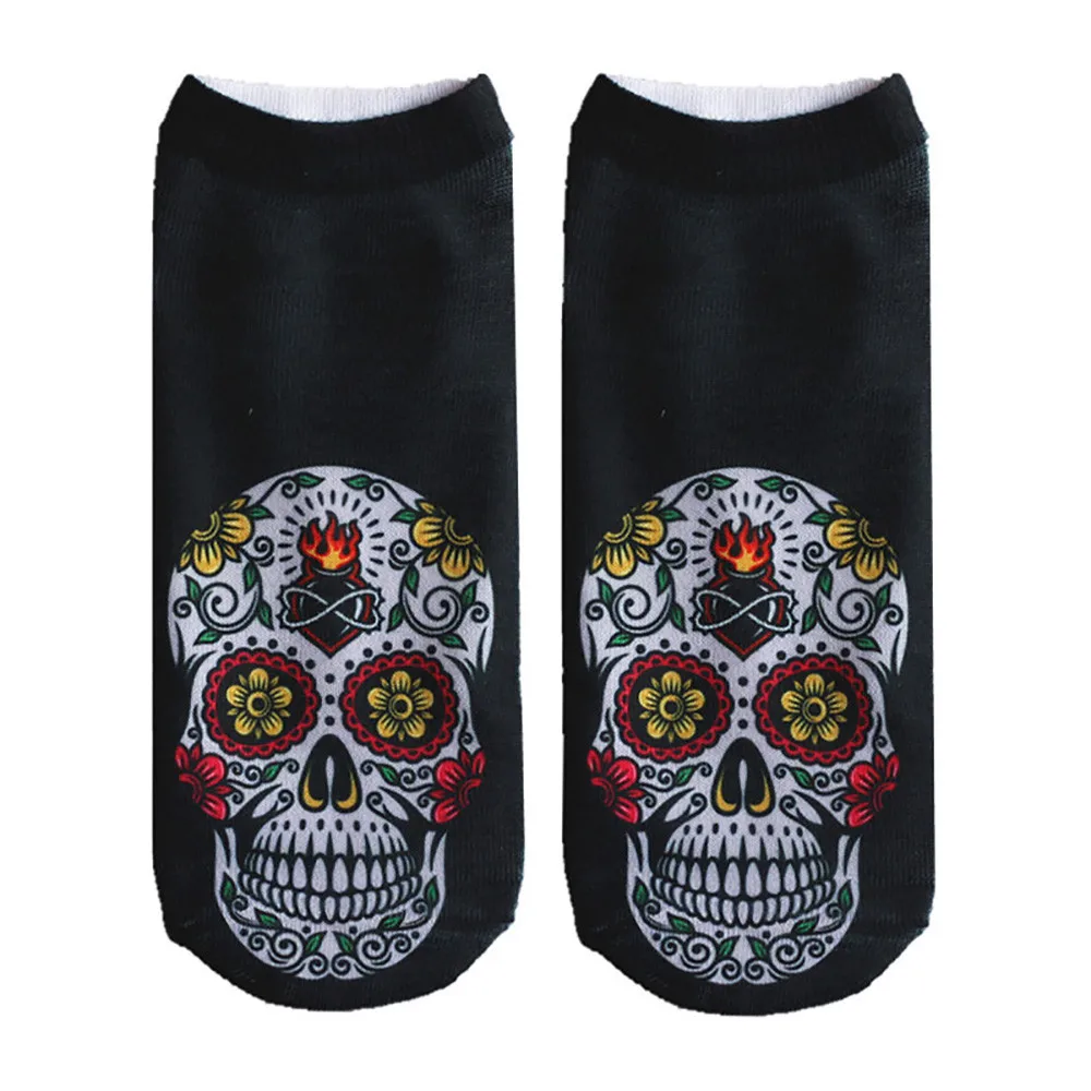 Забавные носки для женщин и мужчин на Хэллоуин из полиэстера с принтом черепа