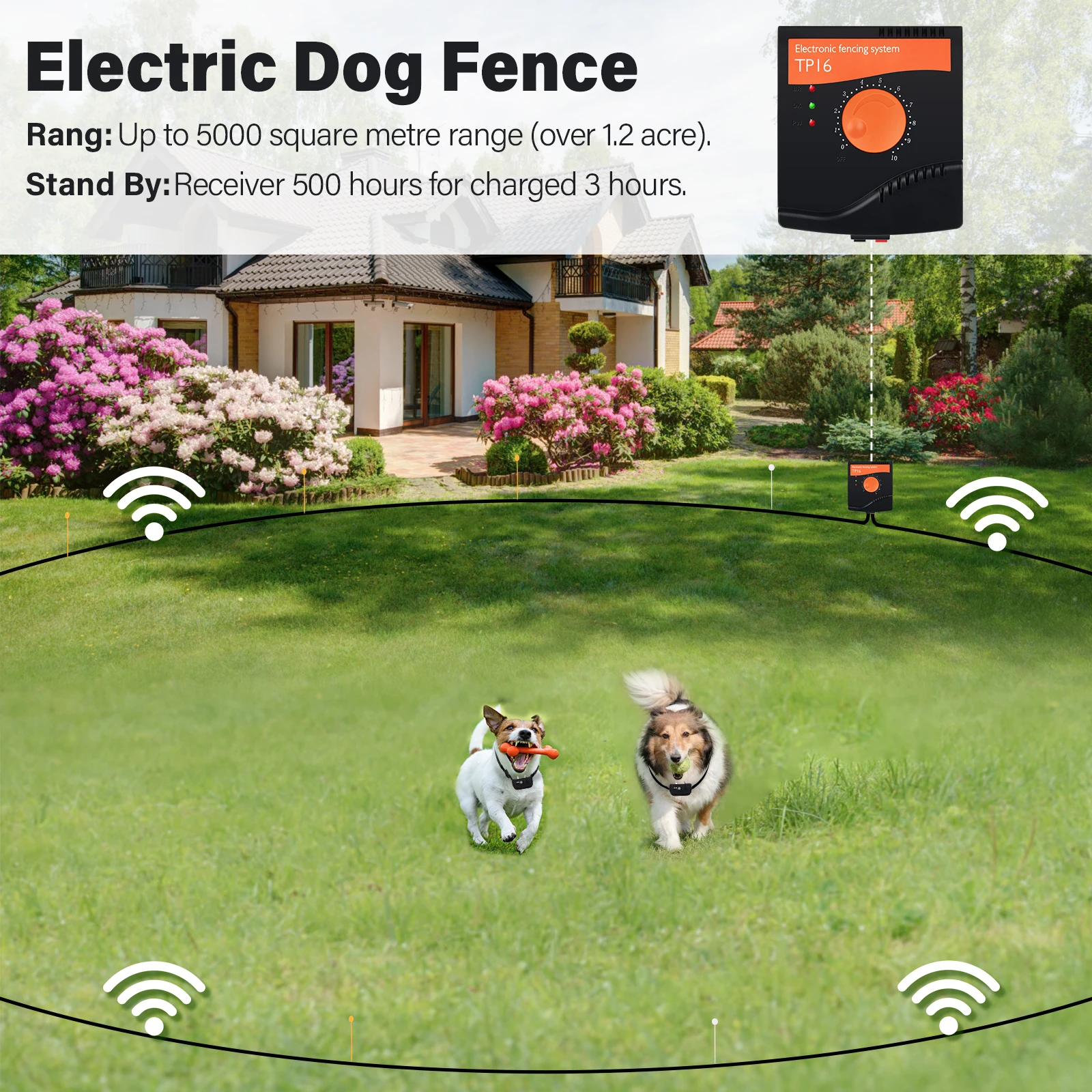 

Pet Dog Electronic Fence System Adjustable Dog Training Collar Rechargeable Fence Containment System Waterproof Electronic