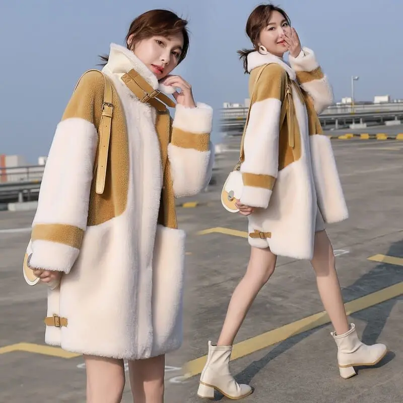 

Autumn New Style Granular Sheep Shearing Coat Women's Coat Korean Loose Mid-length Female Imitation Lamb Wool Coat Jackets F1420