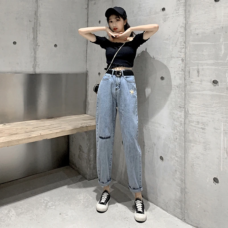 Женские джинсы винтажные синие джинсовые брюки женские с высокой талией женская