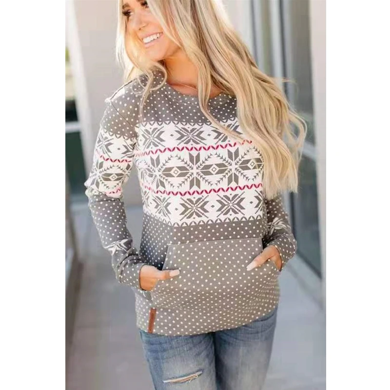 Новинка женские толстовки с рождественским принтом одежда топ длинными рукавами