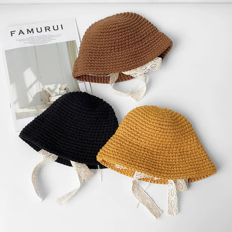 Кружевная шапка для мамы и дочки вязаная Панама детская зимняя девочек