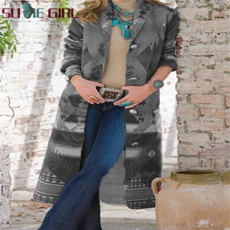 

Autumn&Winter Women Elegant Print Coats Wool Blends Hooded Warm Fall Clothes Trench Coat for Women's Clothing