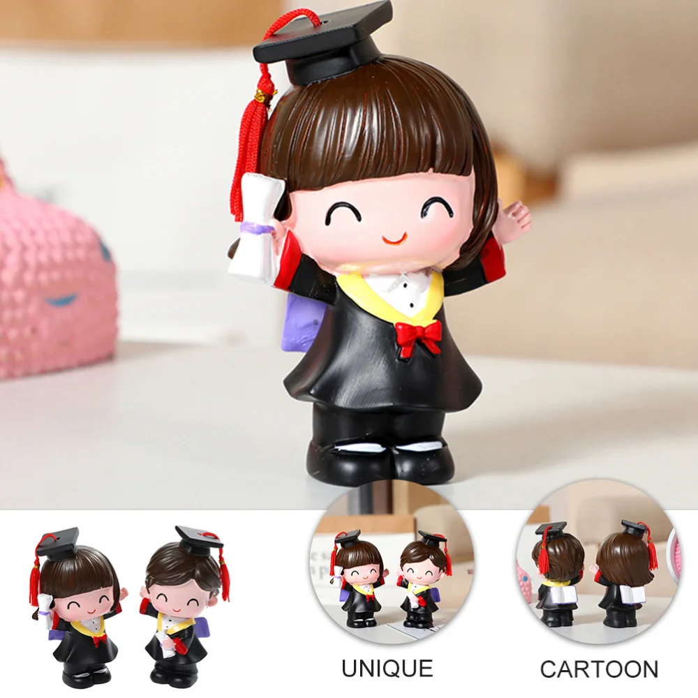 

2pcs Graduation Cake Topper Decorations Resin Boy Girl Tabletop Decors