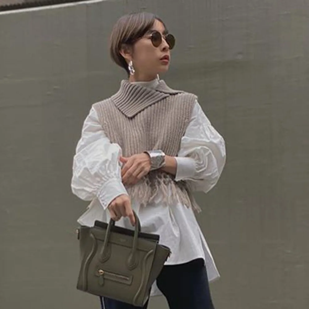 Свободная белая женская блузка Рубашки 2020 весенние топы с рукавами-фонариками и