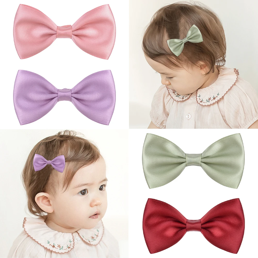 

6Pieces/Lot Solid 6 Colors Samll Hair Bows Ribbon Hair Clips New Handmade Hairpin For Girls Daily Headwear Kids Hair Accessories