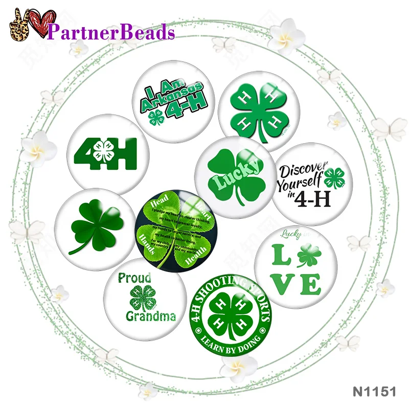 

Зеленая кловера 4H 12 мм // 18 мм/20 мм/25 мм, круглые фото-Стеклянные Кабошоны, демонстрация плоской задней части, фурнитура для изготовления бисе...