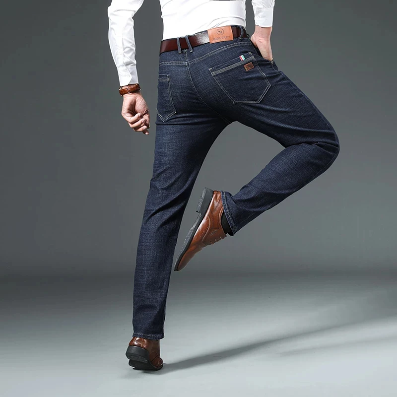 Джинсы мужские классические мягкие брюки из денима в байкерском стиле цвет