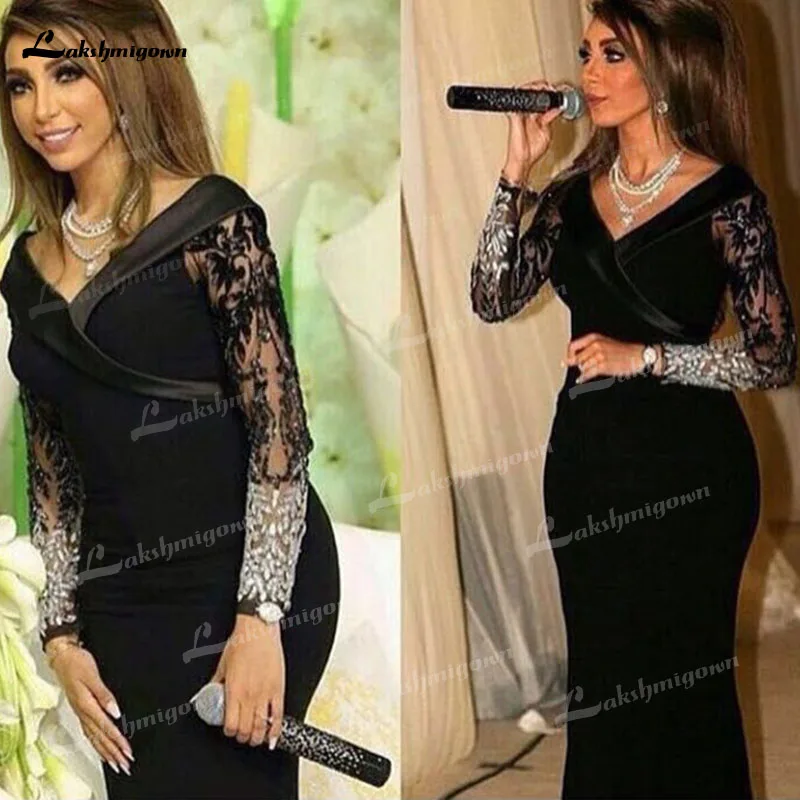 Black Mother of the Bride Dresses 2022 With long sleeve Evening party gown Beadings Sexy lace Prom Gown | Свадьбы и торжества
