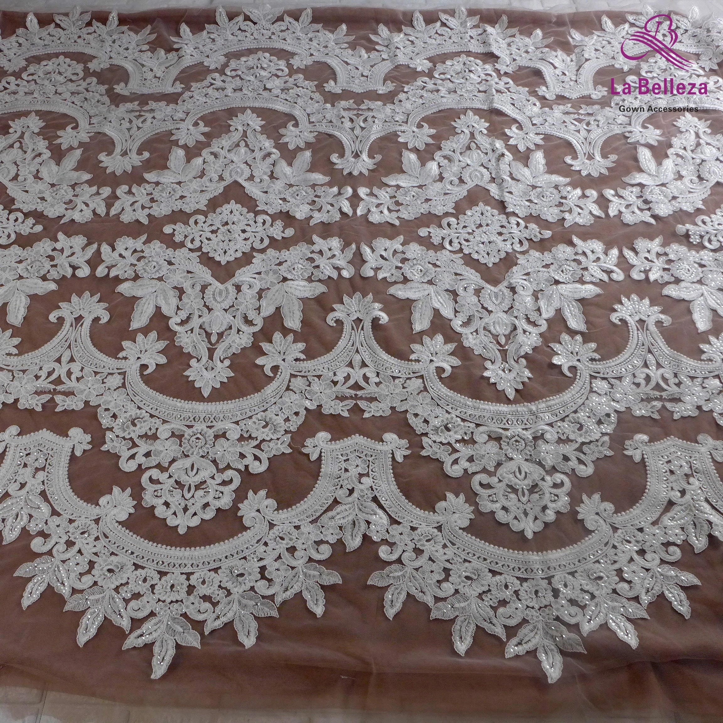 Высококачественная белая кружевная ткань с блестками для свадебного/вечернего