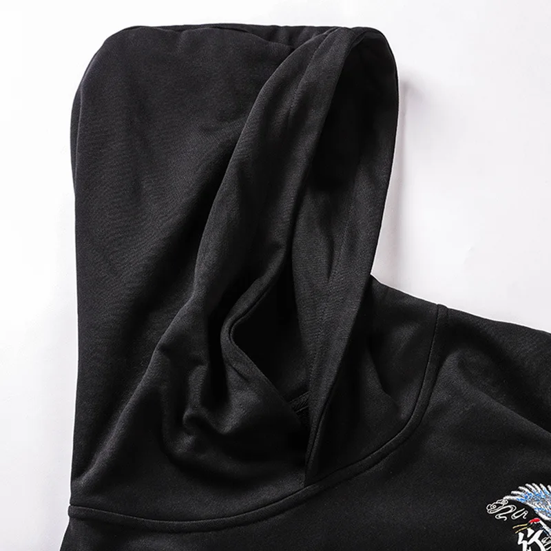 2019 черная толстовка с капюшоном в стиле хип-хоп мужская вышитым журавлем пуловер