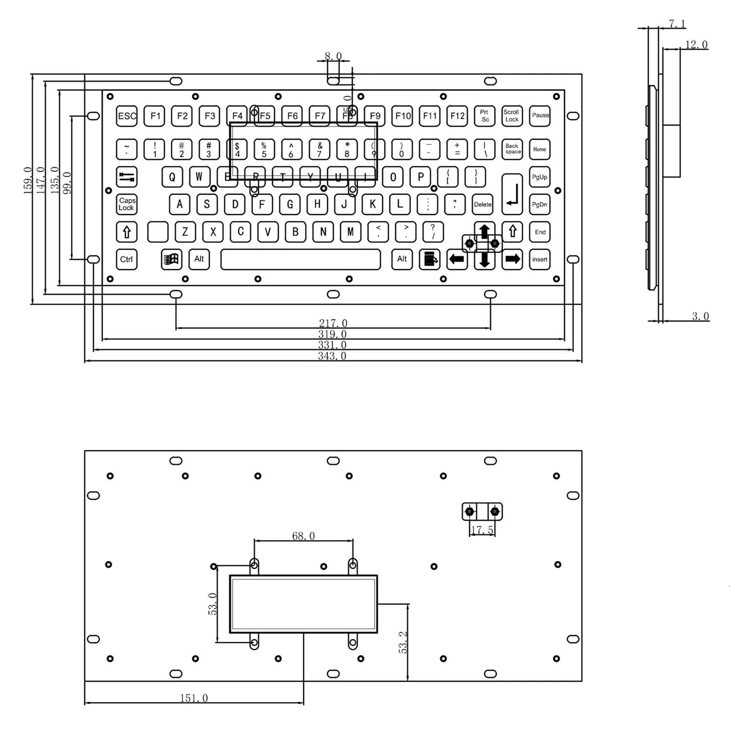 Водонепроницаемая прочная компактная металлическая промышленная клавиатура из