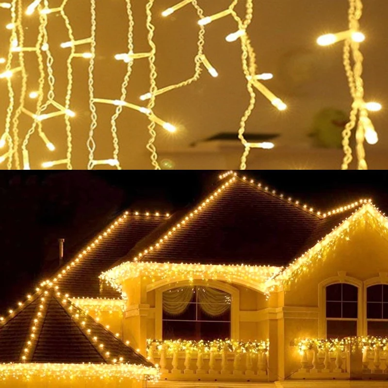 

5M Christmas Lights Outdoor Waterproof Curtain Icicle Garland String Lights Droop 0.4-0.6m Decoration for Eaves Garden Lights