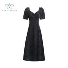 Женское вечернее платье Френч, элегантное жаккардовое платье миди с открытой спиной, винтажное черное платье принцессы для вечеринки, лето 2021