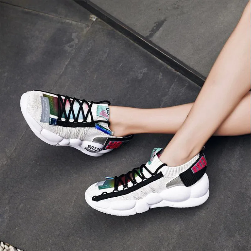 Женские Дышащие Светоотражающие туфли на толстой подошве весна лето 2019|Женские