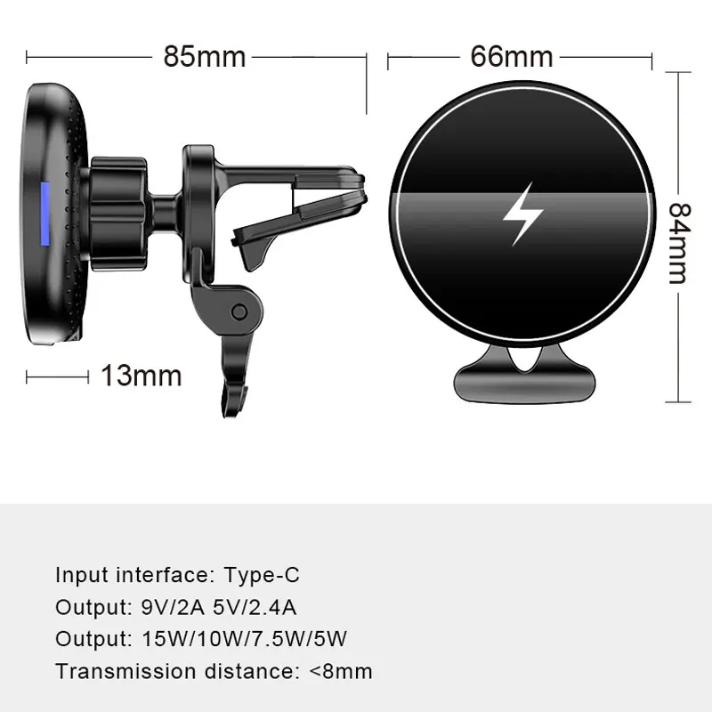 

15W Magnetic Wireless Car Charger for iPhone 12/12 Pro/12 Pro Max/12 Mini Powerful Suction Car Mount Support Magsafe Cases