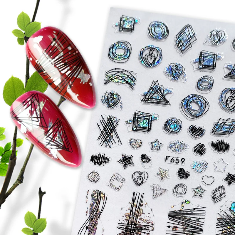 

3D Stickers for Nails Design Laser Simple Lines Leaves Geometry Nail Wraps Sticker Art Decorations Transfer