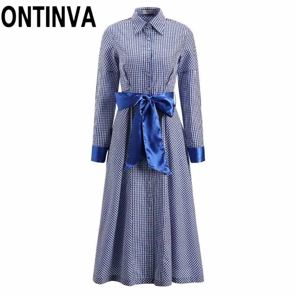 Распродажа синее клетчатое платье рубашка с длинным рукавом офисное женское
