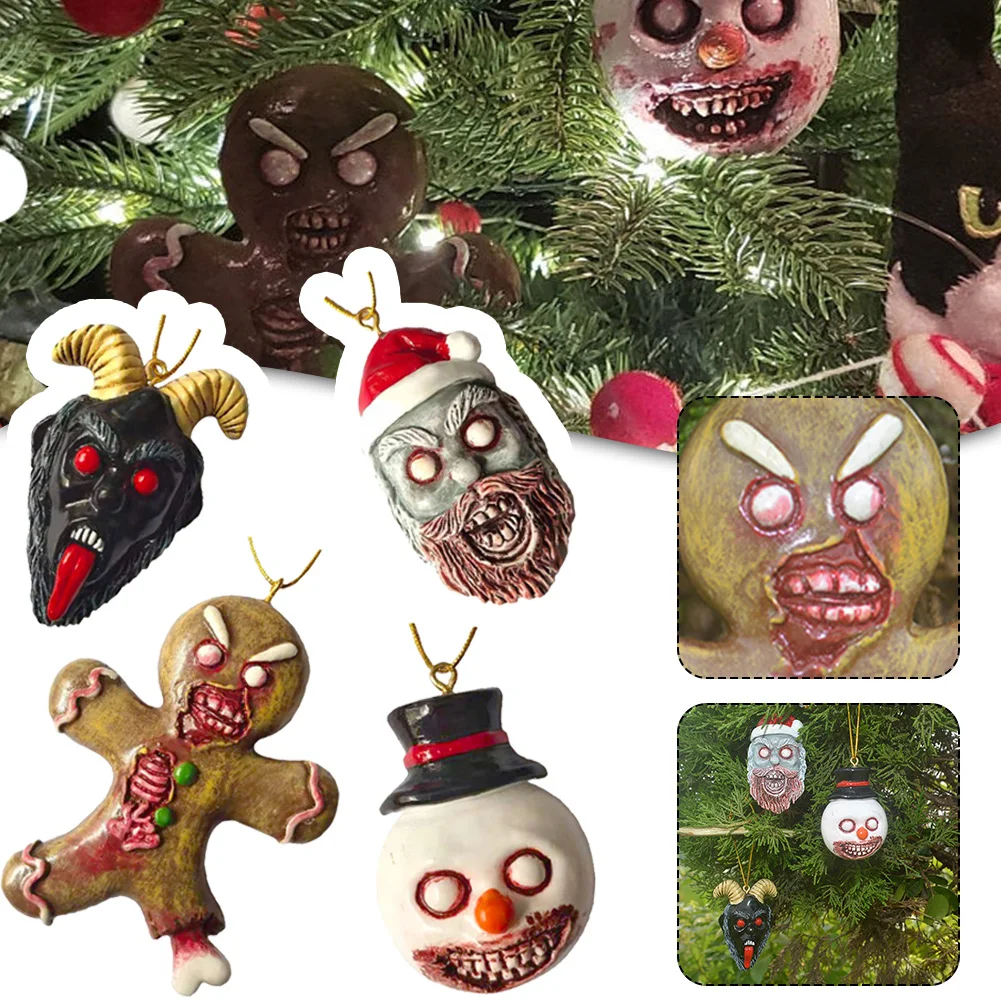 

Horror Terror Gingerbread Man Ornaments Resin Statue Santa Snowman Gingerbread Man Sculpture For Halloween Outdoor Decor