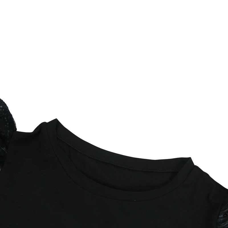 

Summer Women Lace Petal Type Short Sleeve Women Blouse M Size Black