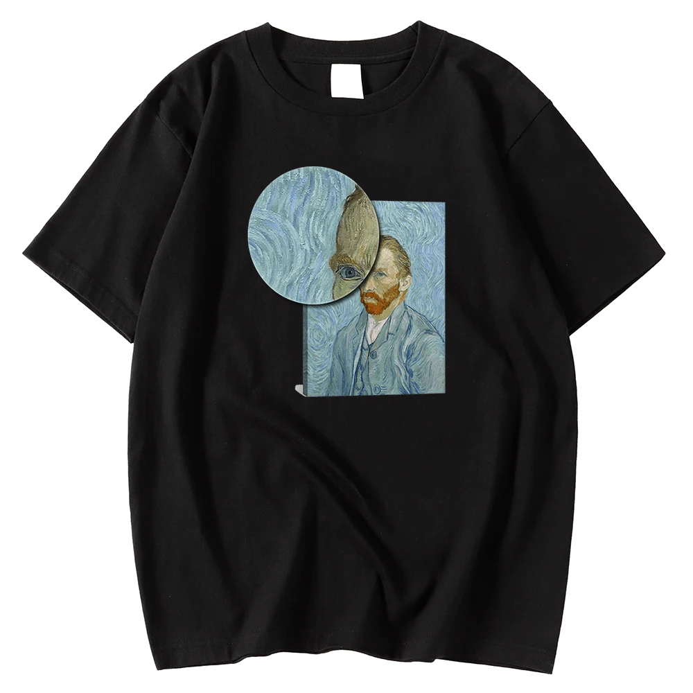 

Men Oversized Breathable T-Shirt Van Gogh Self Portrait Print Clothing Regular Sleeve Spring Summer Tops