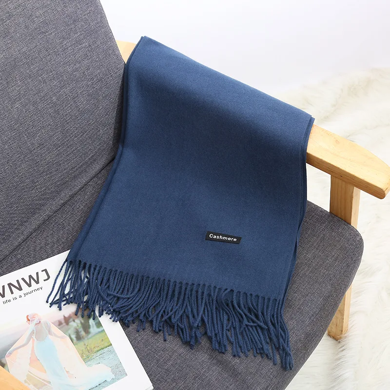 

2020 fashion new unisex solid color imitation cashmere warm tassel shawl winter scarf