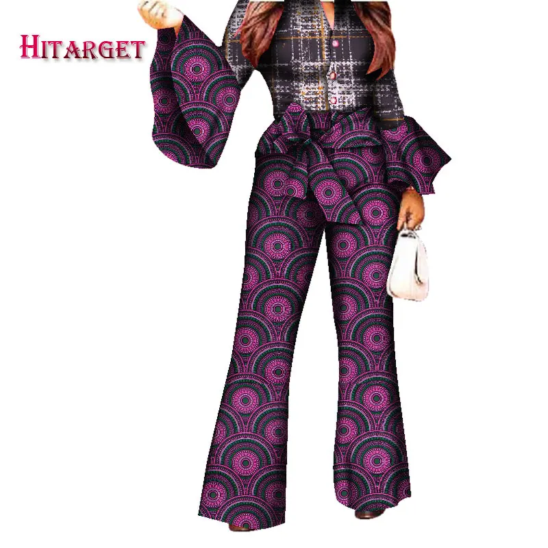 Комплект женских брюк с Африканским принтом комбинезон V образным вырезом
