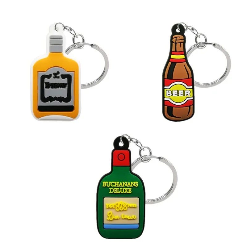 1PCS PVC Keychain Wine Series Gadgets for Man Keyring Funny Alcohol Gifts Car Key Pendant Bag Accessories Wedding Party Supplies - купить по