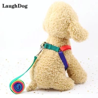 colorful dog harness adjustable leash nylon rainbow puppy traction rope for dog walking dog accessories durable pet supplies