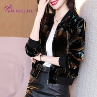 high quality velvet jacket woman2022 autumn winter new printed cropped top fashion casual jacket outdoor sports baseball uniform