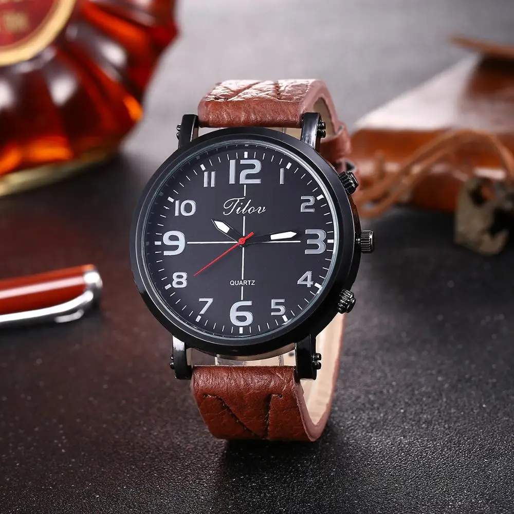 Часы наручные мужские кварцевые с ремешком и ручкой креативный комбинированный