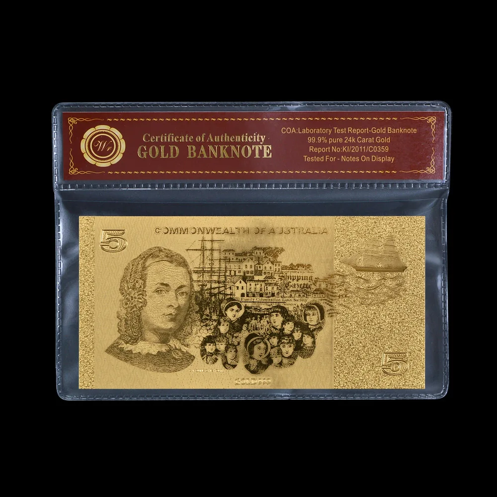 Золотая фольга для банкнот WR Australia 1/2/5/10/50/100/500 долларов с рамкой Coa искусственные