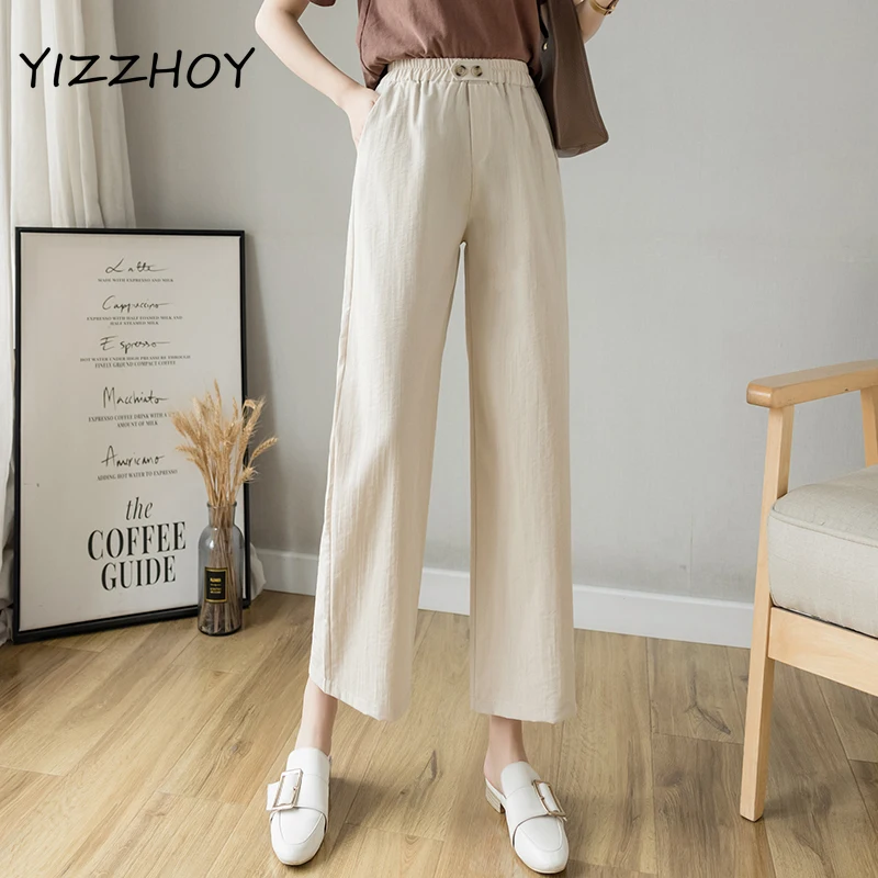 

Женские брюки до щиколотки, с высокой талией и широкими штанинами, весна-лето