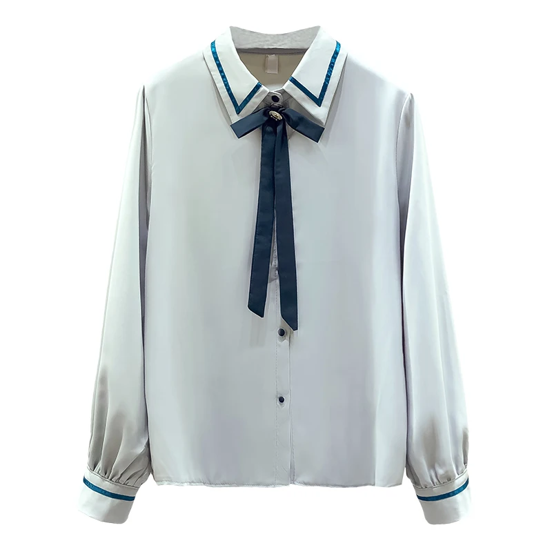 

Women's Shirts 2020 Autumn Woman Turn Down Collar Bow Brooch Long Sleeves Shirt Tops Ladies Blouses A3823