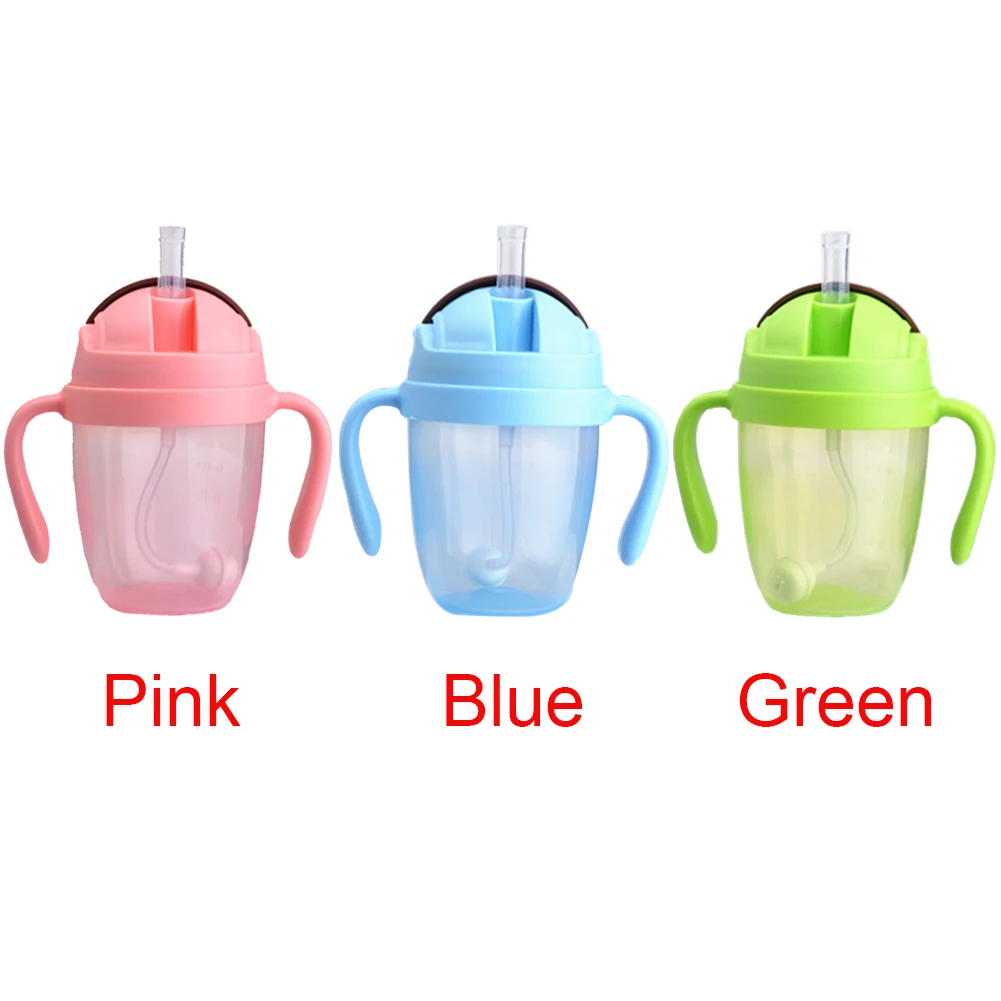 

300ml Cups Training Water Wide Mouth Leakproof Portable Non Toxic With Handles Suction Milk PP Straw Babies Feeding Bottle