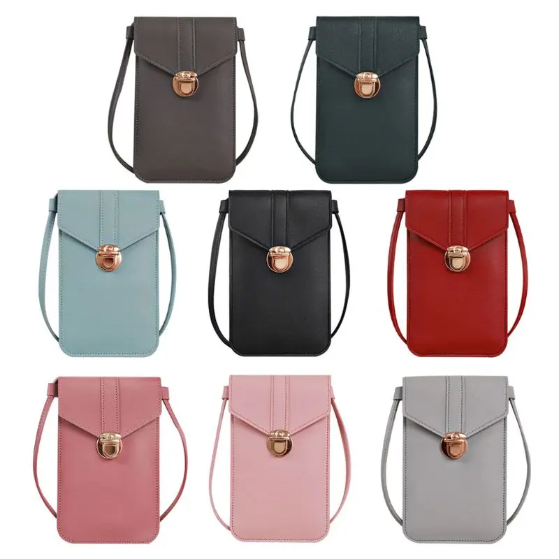 

2021 New PU Leather Phone Screen Touchable Pocket Change Bag Purse Travel Passport Bag