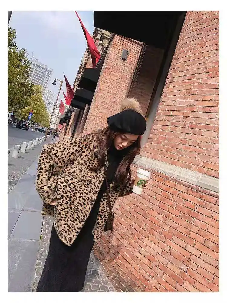 

Autumn and winter copy mink leopard sweater coat thickened loose short mink knitting coat female