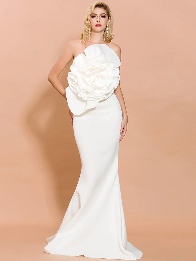 

Red Elegant One Shoulder Mermaid Evening Dress for Engagement Solid Strapless White Women Draped Evening Formal Wine Party Gown