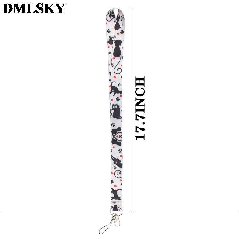 DMLSKY Black Cat Cute Lanyard Lovely Cat Keychain Lanyards for keys Badge ID Mobile Phone Rope Neck Straps Accessories M3781