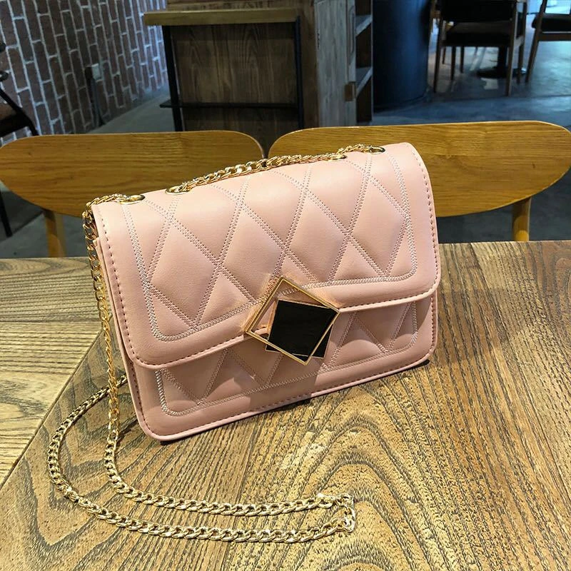 

2021 New Women's Shoulder Bag Fashion Chain Small Flap Pink Luxury Designer Wild PU Leather Crossbody Bag Cell Phone Holder