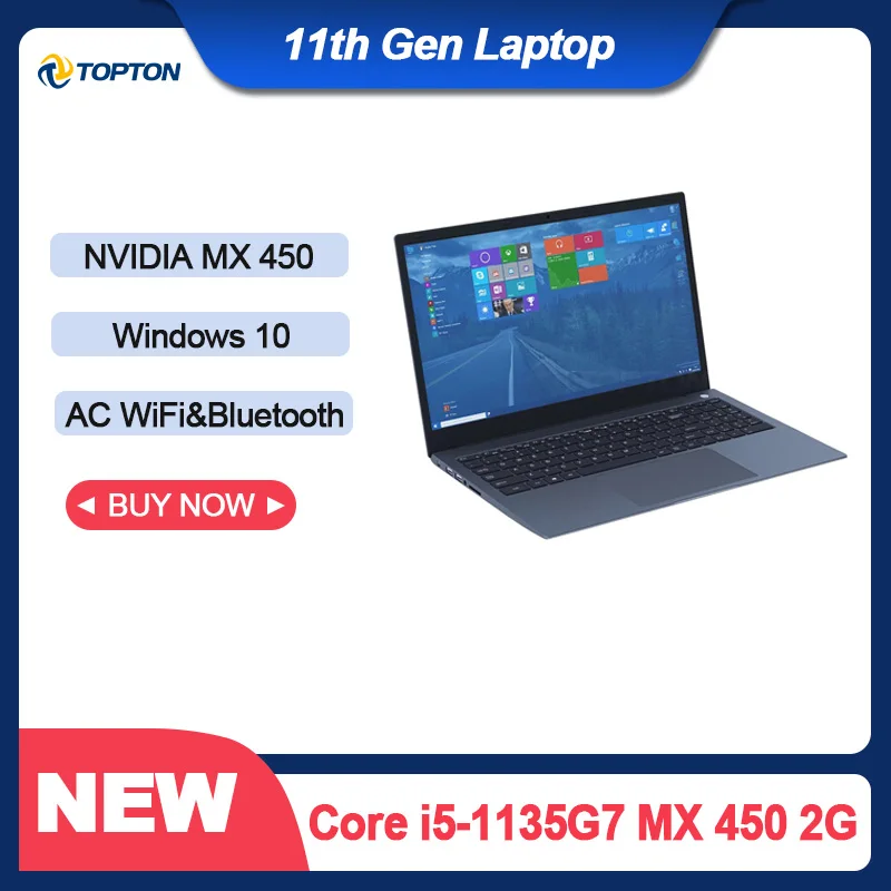 Topton 11th Gen Новые Laptop15.6 &quotIntel Core i7 1165G7 i5 1135G7 NVIDIA MX 450 металлический Тетрадь ультрабук