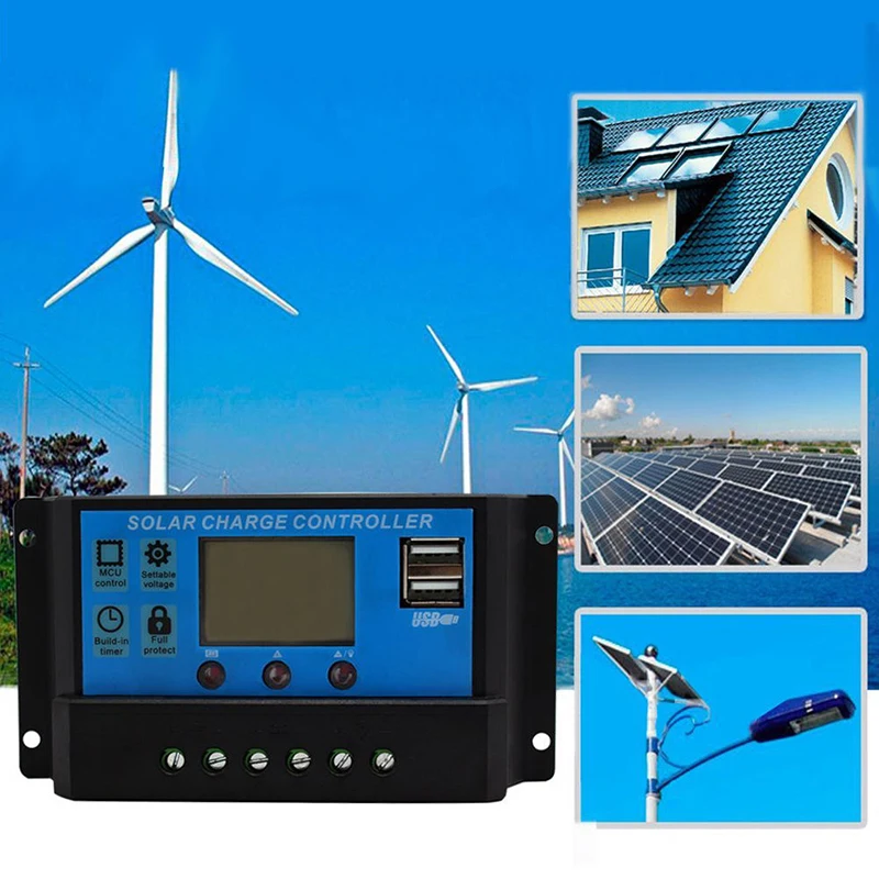 30A Панели солнечные Зарядное устройство контроллера 12V/24V Батарея регулятор Dual USB