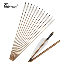 12pcs archery bamboo arrow 32inch bamboo shaft with shield shape turkey feathers hunting bow and arrow shooting accessories