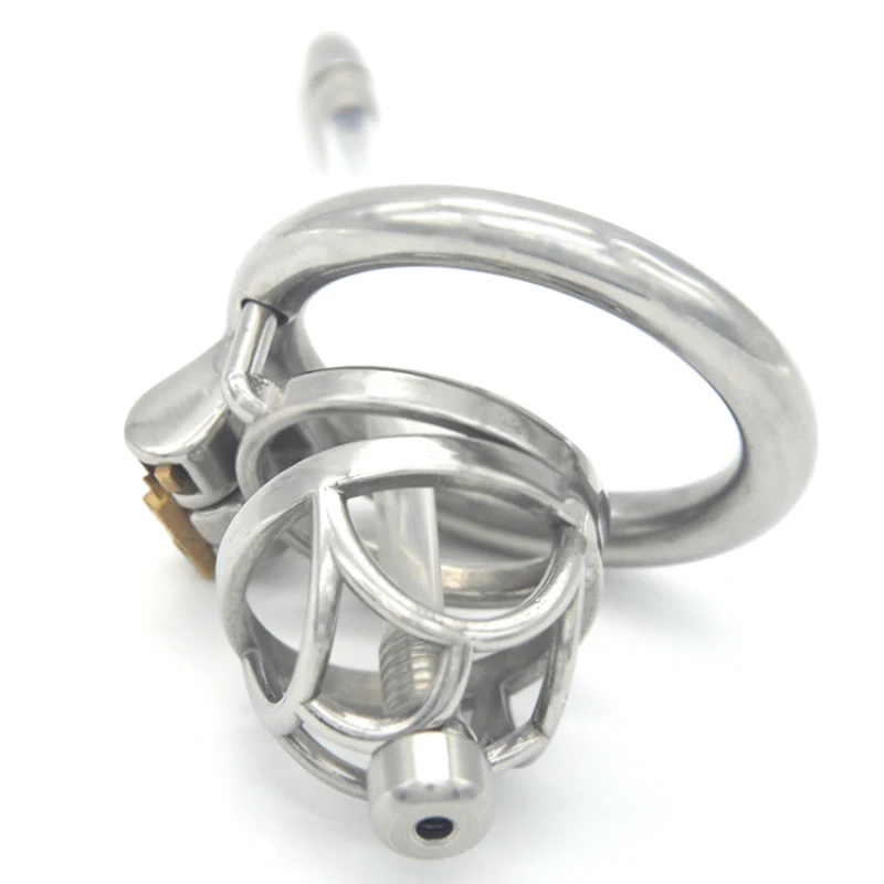 Male Chastity Device Round Penis Rings with Urethral Catheter Stainless Steel Penis Cage New Design Sex Toys for Men G7-244C