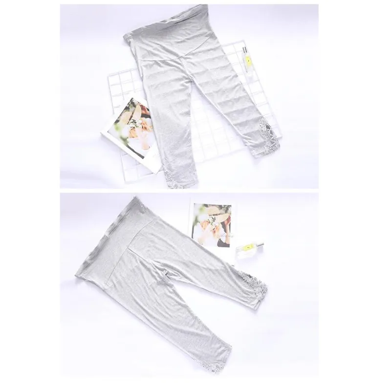 Леггинсы для беременных тренировок на животе летние капри из хлопка с кружевной